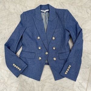 Veronica Beard Cooke Dickey Wool Indigo blue herringbone jacket Blazer size 4
